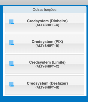 Menu Outras funções com os quatro módulos Credsystem