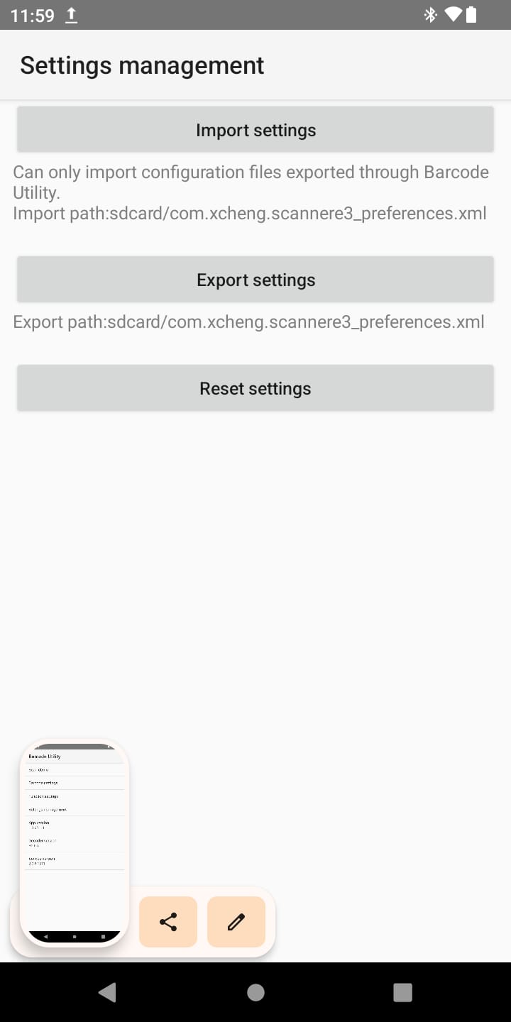 Opcao Import Settings