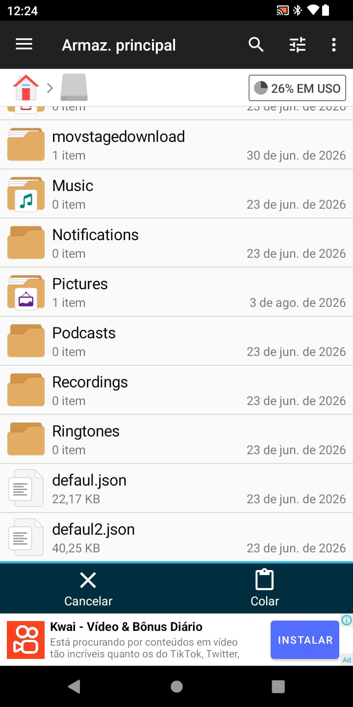 Colar arquivo no armazenamento principal