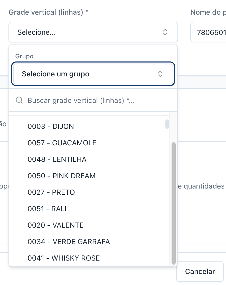 Selecionar grade linha