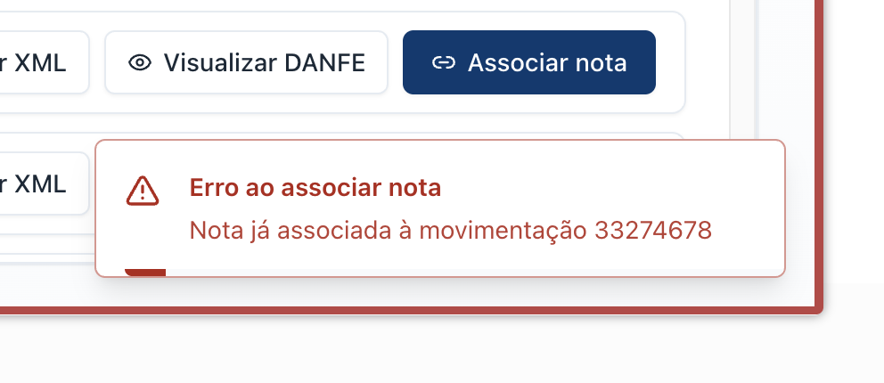 Erro ao associar nota ja vinculada